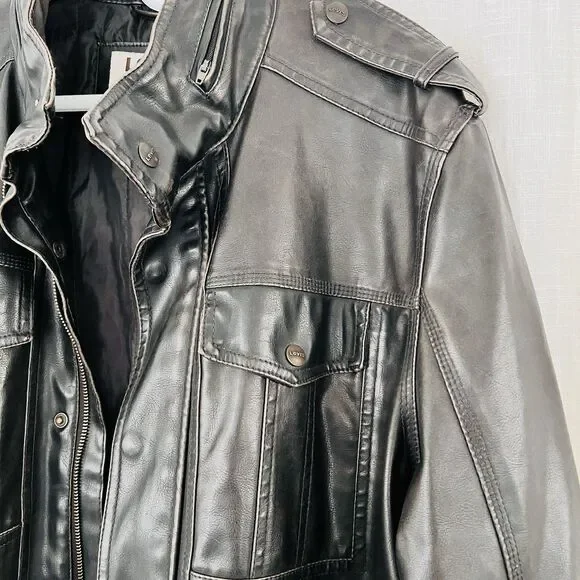 Authentic Levi's Espresso Brown Polyvinyl Thick Rugged Moto Jacket Mens XL Biker